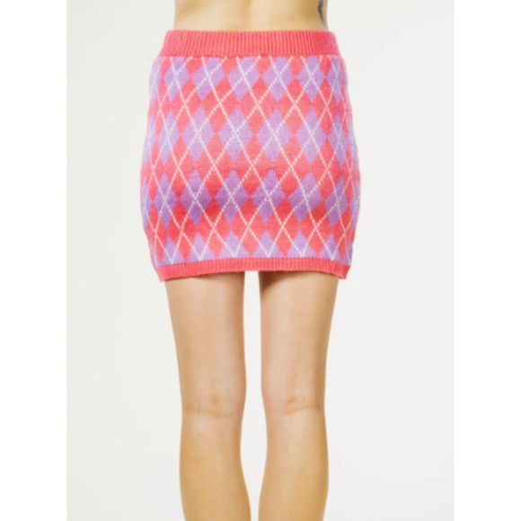 VERY J S Pink Argyle Cable Knit Retro Unique Vintage Sweater Mini Skirt NWT B76 - Picture 4 of 10